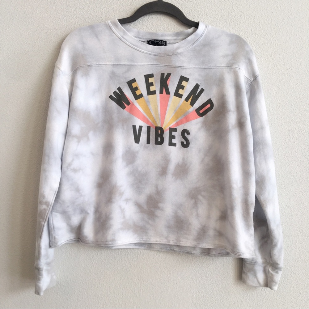 Fifth Sun Graphic Sweatshirt Tie Die Crop Weekend Vibes Comfy Pullover Large